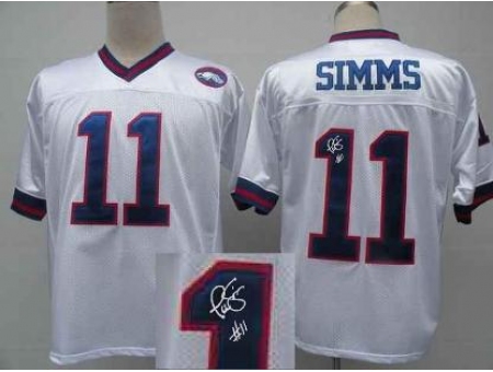 New York Giants 11 Phil Simms White Throwback M&N Signed NFL Jerseys