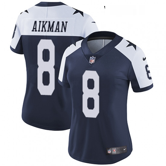 Womens Nike Dallas Cowboys 8 Troy Aikman Navy Blue Throwback Alternate Vapor Untouchable Limited Pla