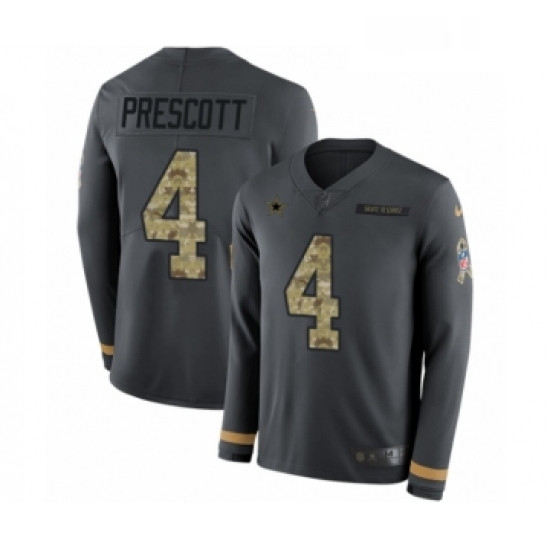 Mens Nike Dallas Cowboys 4 Dak Prescott Limited Black Salute to Service Therma Long Sleeve NFL Jerse