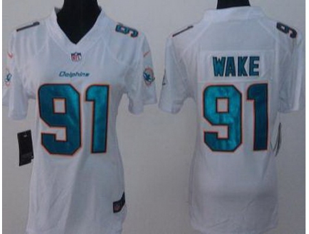 Women Nike Miami Dolphins 91 Cameron Wake White Limited NFL Jerseys New Style