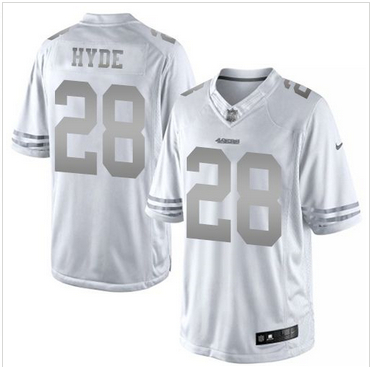 Nike San Francisco 49ers #28 Carlos Hyde White Mens Stitched NFL Limited Platinum Jersey