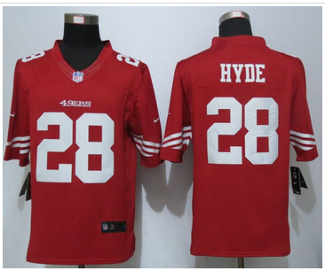 Nike San Francisco 49ers #28 Carlos Hyde Red Team Color Mens NFL Limited Jersey