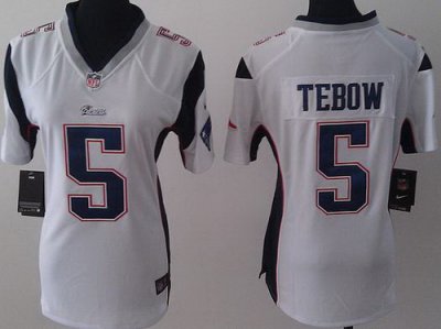 Women Nike New England Patriots 5 Tim Tebow White Jerseys