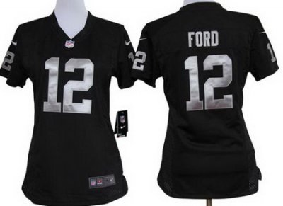 Women Nike Oakland Raiders #12 Jacoby Ford Black Nike NFL Jerseys