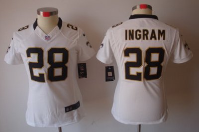 Women Nike New Orleans Saints 28 Mark Ingram White Game LIMITED Nike NFL Jerseys