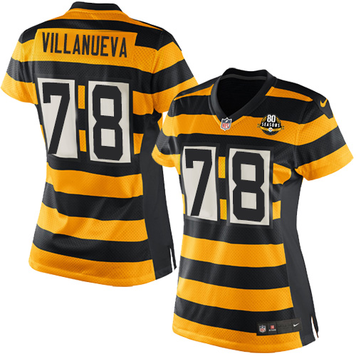 Womens Nike Pittsburgh Steelers #78 Alejandro Villanueva Elite Yellow Black Alternate 80TH Anniversa