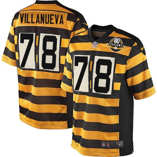 Nike Steelers #78 Alejandro Villanueva Yellow Black Alternate Mens Stitched NFL 80TH Throwback Elite