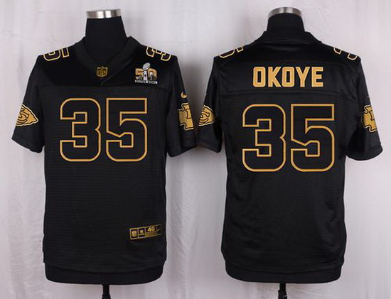 Nike Chiefs #35 Christian Okoye Black Mens Stitched NFL Elite Pro Line Gold Collection Jersey