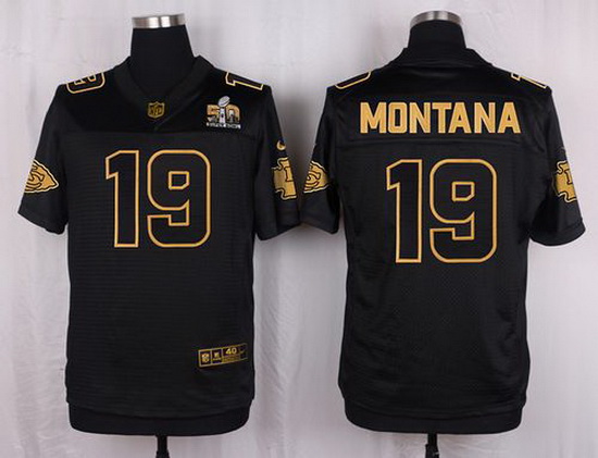 Nike Chiefs #19 Joe Montana Black Mens Stitched NFL Elite Pro Line Gold Collection Jersey