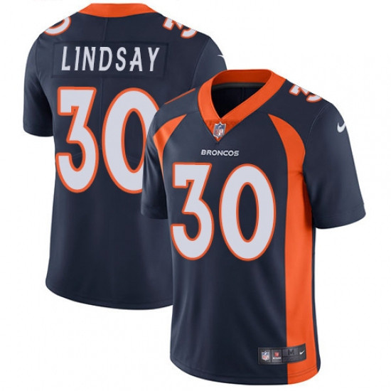 Men Nike Denver Broncos 30 Phillip Lindsay Navy Blue Alternate Vapor Untouchable Limited Player NFL 