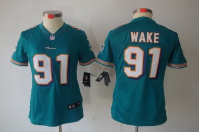 Women Nike Miami Dolphins 91# Cameron Wake Green Color[Women Limited Jerseys]