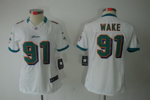 Women Nike Miami Dolphins 91 Wake White Color[Women Limited Jerseys]