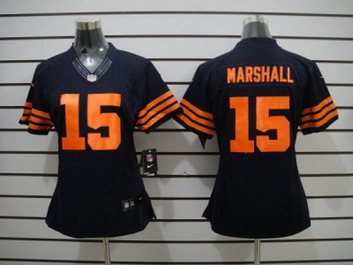 Nike Women Chicago Bears #15 Brandon Marshall Blue Jerseys(Orange Number)