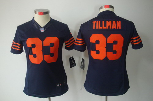 Nike Women Chicago Bears #33 Charles Tillman Blue Color[Women Limited Jerseys]Orange Number