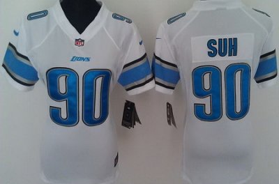 Women Nike Detroit Lions 90# Ndamukong Suh White Nike NFL Jerseys