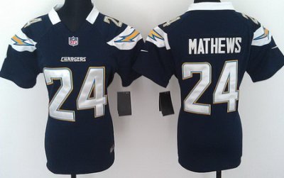 Women Nike San Diego Chargers 24# Ryan Mathews Dark Blue Nike NFL Jerseys