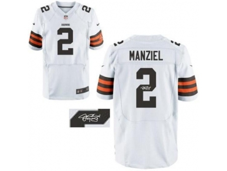 Nike Cleveland Browns 2 Johnny Manziel White Elite Signed NFL Jersey