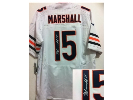 Nike Chicago Bears 15 Brandon Marshall White Elite Signed NFL Jersey