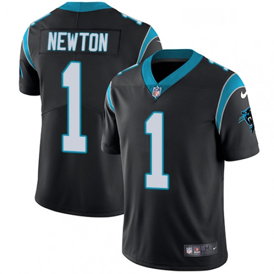 Mens Nike Carolina Panthers 1 Cam Newton Black Team Color Vapor Untouchable Limited Player NFL Jerse