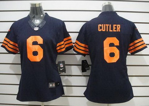 Women Nike Chicago Bears 6# Jay Cutler Blue NFL Jerseys Orange Number