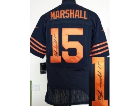 Nike Chicago Bears 15 Brandon Marshall Blue Elite Orange Number Signed NFL Jersey