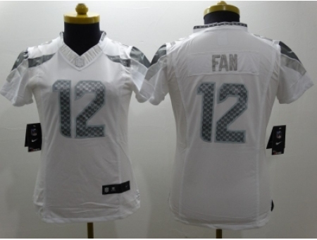 Women Nike Seattle Seahawks #12 Fan Platinum White Jerseys