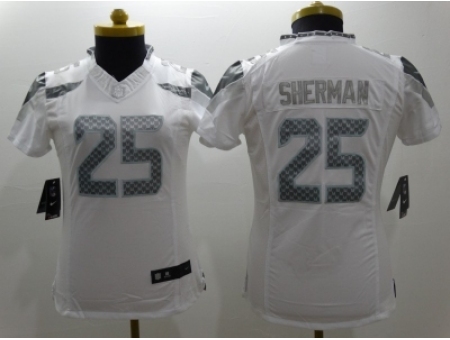 Women Nike Seattle Seahawks #25 sherman Platinum White Jerseys