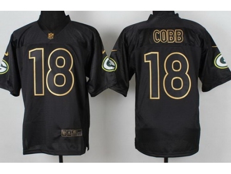 Nike Green Bay Packers 18 Randall Cobb Black Elite 2014 PRO Gold Lettering Fashion NFL Jersey