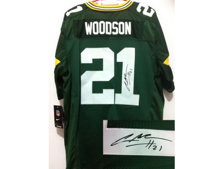 Nike Green Bay Packers 21 Charles Woodson Green Elite Signed NFL Jersey