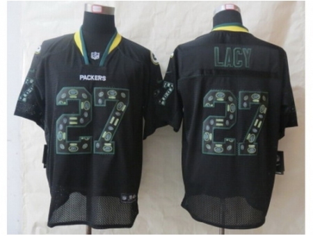 Nike Green Bay Packers 27 Eddie Lacy Black Elite Lights Out Fashion NFL Jersey