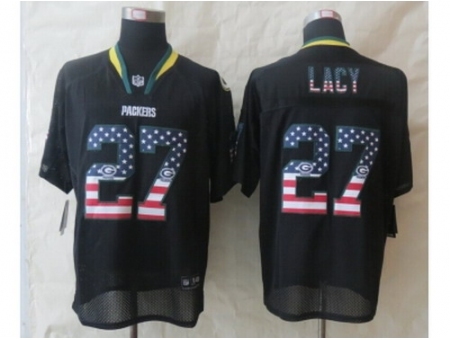 Nike Green Bay Packers 27 Eddie Lacy Black Elite USA Flag Fashion NFL Jersey