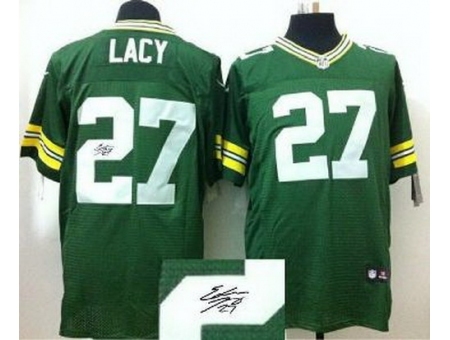 Nike Green Bay Packers 27 Eddie Lacy Green Elite Signed NFL Jersey