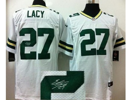 Nike Green Bay Packers 27 Eddie Lacy White Elite Signed NFL Jersey