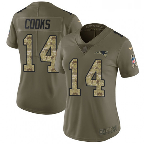 Womens Nike New England Patriots 14 Brandin Cooks Limited OliveCamo 2017 Salute to Service NFL Jerse