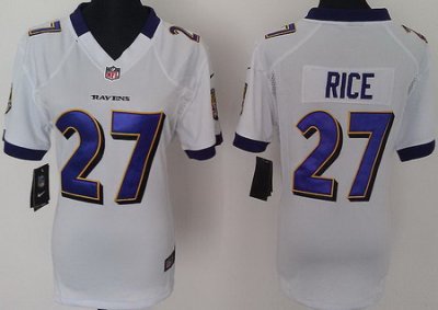 Women Nike Baltimore Ravens 27 Rice White Nike NFL Jerseys