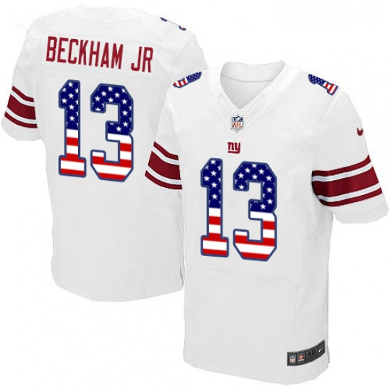 Mens Nike New York Giants 13 Odell Beckham Jr Elite White Road USA Flag Fashion NFL Jersey