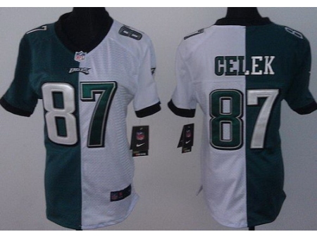 Women Nike Philadelphia Eagles 87 Brent Celek White Green Split NFL Jerseys