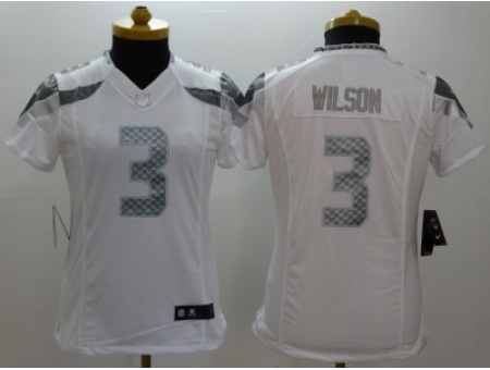 Women Nike Seattle Seahawks #3 Russell Wilson Platinum White Jerseys