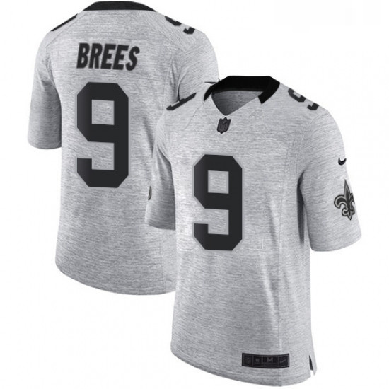 Mens Nike New Orleans Saints 9 Drew Brees Limited Gray Gridiron II NFL Jersey