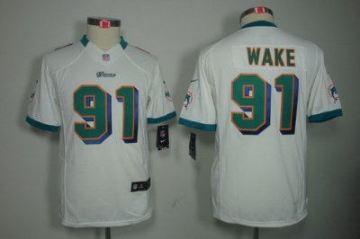 Youth Nike Miami Dolphins 91# Cameron Wake White Color[Youth Limited Jerseys]