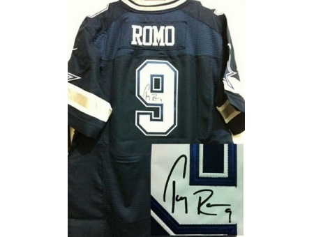 Nike Dallas Cowboys 9 Tony Romo Blue Elite Signed NFL Jersey