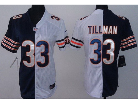 Women Nike Chicago Bears 33 Charles Tillman Blue White Split NFL Jerseys