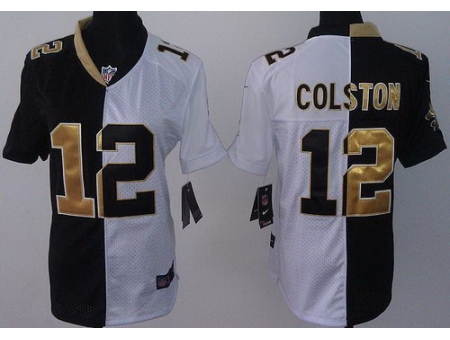 Women Nike New Orleans Saints 12 Marques Colston Black White Split NFL Jerseys