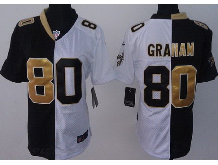 Women Nike New Orleans Saints 80 Jimmy Graham Black White Split NFL Jerseys