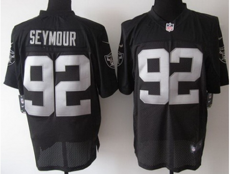 Nike Oakland Raiders 92 Richard Seymour Black Elite Logo Sleeves NFL Jersey