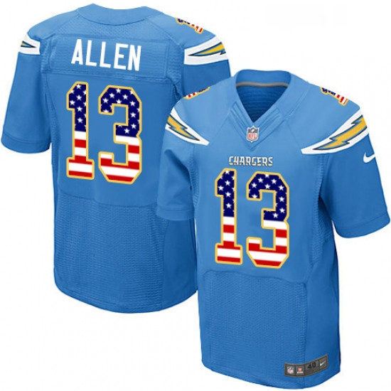 Men Nike Los Angeles Chargers 13 Keenan Allen Elite Electric Blue Alternate USA Flag Fashion NFL Jer