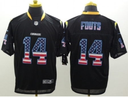 Nike San Diego Chargers 14 Dan Fouts Black Elite USA Flag Fashion NFL Jersey