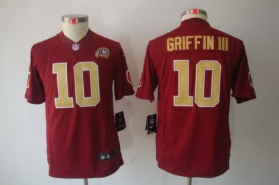 Youth Nike Washington Redskins #10 Robert Griffin III Red Color LIMITED Jerseys 80Th Patch