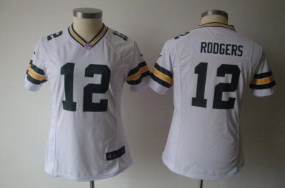 Women Nike Green Bay Packers 12# Rodgers White Nike NFL Jerseys