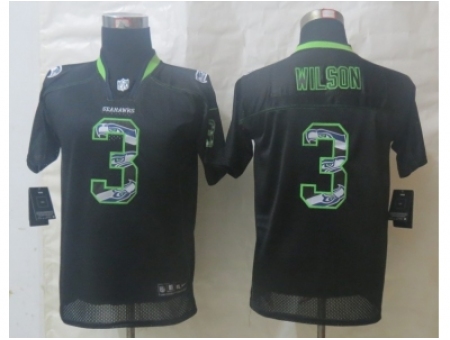 Youth Nike Seattle Seahawks #3 Wilson Black Jerseys(Lights Out Stitched)